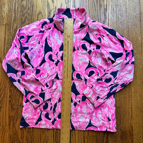 Lilly Pulitzer Girls Skipper Popover Top 1/2 Zip Flamingo Pink Navy Sz XL 12-14 - Picture 4 of 8